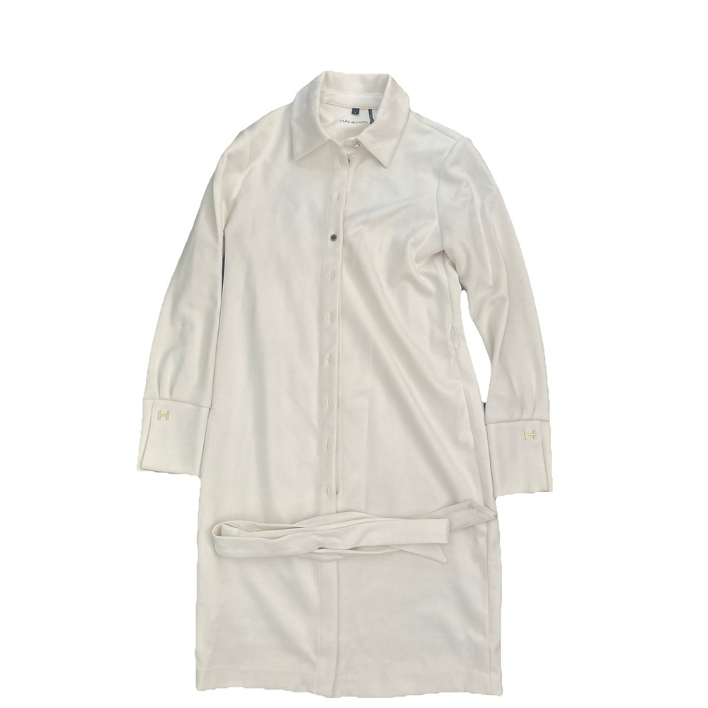 Halston Women's  Faux-Suede Belted Long-Sleeve Shirtdress Sz 6